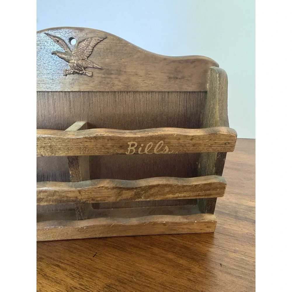Vintage Giftwood Wooden Letter Bill Mail Organizer Eagle Japan Wall Rack